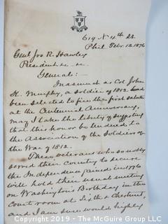 1875 Letter to General Jos. R. Hawley asking him to preside over the Centennial Exhibition in 1876, Philadelphia; and the opening program