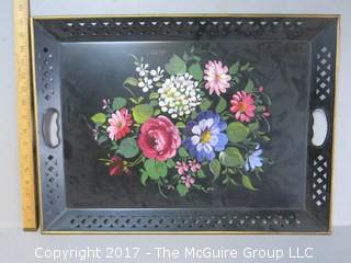 Toleware tray with handpainted floral bouquet