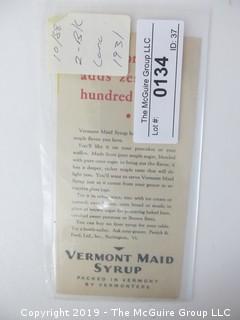 1931; Vermont Maid Syrup