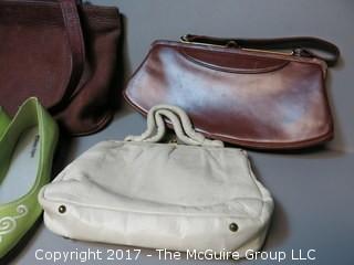 (3) Handbags including Coach and 2 pair of ladies new shoes; size 8 1/2