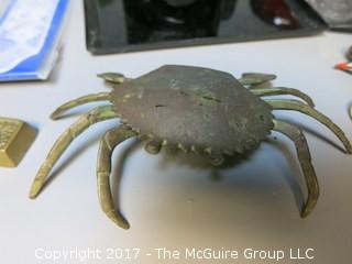 Collection including "Next Week" paperweight, brass crab, keepsake box, Mid-Century Coasters, and letter openers 