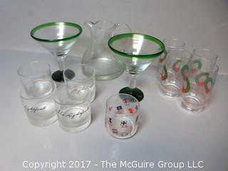 Collection of glassware including a pair of martini stems 