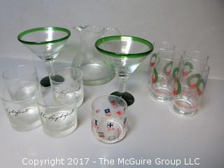 Collection of glassware including a pair of martini stems 