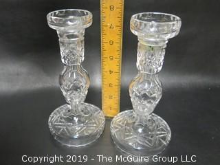 Pair of Waterford Cut Crystal Clear Candlesticks