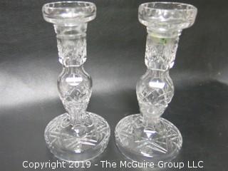 Pair of Waterford Cut Crystal Clear Candlesticks