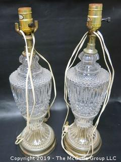 Pair of Cut Crystal Table Lamps (Note: 1 has broken glass - see photo)