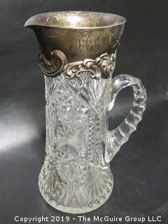 Cut Crystal Clear Pitcher with Monogrammed Sterling Top