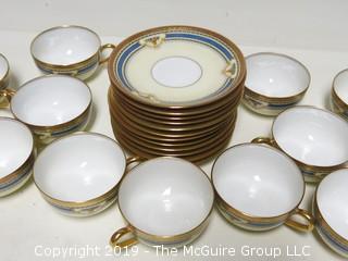 (23) pieces of B&G Limoges China sold by L. Bernardaud & Co; 11 cups and 12 saucers  