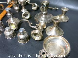 Collection of Sterling Weighted Candleabra and Candlesticks; 200 g of sterling and 2680 grams of sterling weighted 