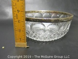 Cut Crystal Serving Bowl with Sterling Rim; marked Germany