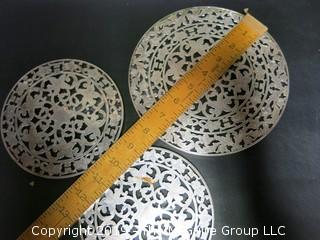 (3) Glass/Pierced Metal Trivets of Varying Sizes  