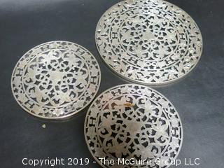 (3) Glass/Pierced Metal Trivets of Varying Sizes  