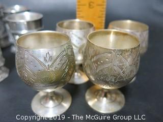 Set of (6) Pewter cups; and set of (4) Silver Plated small goblets