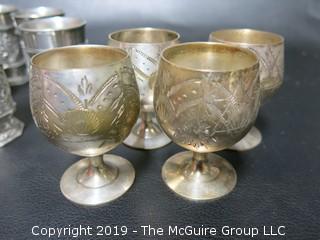 Set of (6) Pewter cups; and set of (4) Silver Plated small goblets