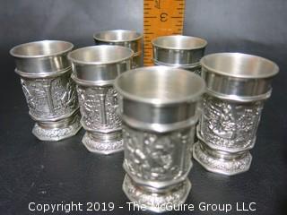 Set of (6) Pewter cups; and set of (4) Silver Plated small goblets