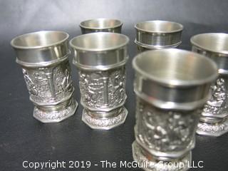 Set of (6) Pewter cups; and set of (4) Silver Plated small goblets