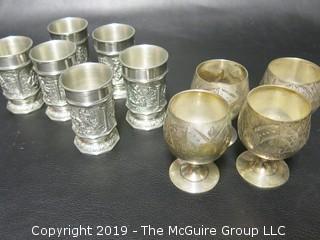 Set of (6) Pewter cups; and set of (4) Silver Plated small goblets