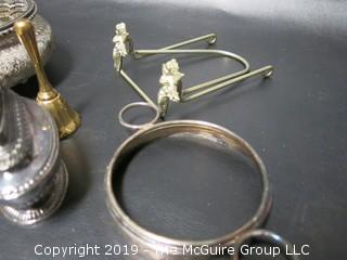 Collection of Silver Plated Items including Lighter; Expandable Trivets and Centerpiece 