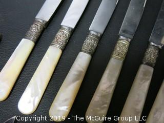 Set of Sheffield Steel Knives and Carving Set with Mother of Pearl Handles