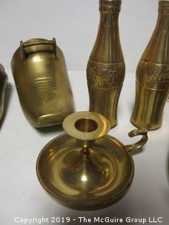 Collection of brass and copper; including "Coke" Bottles