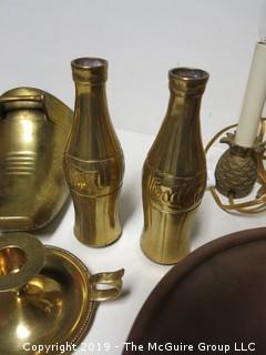 Collection of brass and copper; including "Coke" Bottles