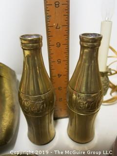 Collection of brass and copper; including "Coke" Bottles