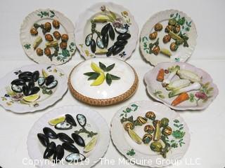 Set of (7) Italian "Plated Seafood" plus covered bowl (does not match)