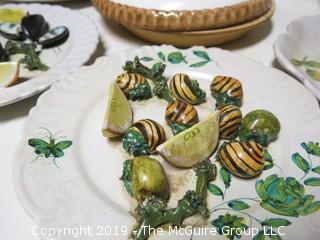 Set of (7) Italian "Plated Seafood" plus covered bowl (does not match)