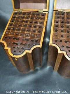 Pair of 18th C. American Inlaid Mahogany Knife Boxes w/ Inserts (Note: Age split on side of one) 