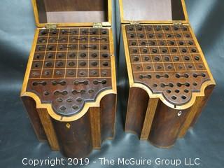 Pair of 18th C. American Inlaid Mahogany Knife Boxes w/ Inserts (Note: Age split on side of one) 