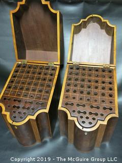 Pair of 18th C. American Inlaid Mahogany Knife Boxes w/ Inserts (Note: Age split on side of one) 