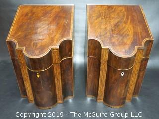 Pair of 18th C. American Inlaid Mahogany Knife Boxes w/ Inserts (Note: Age split on side of one) 