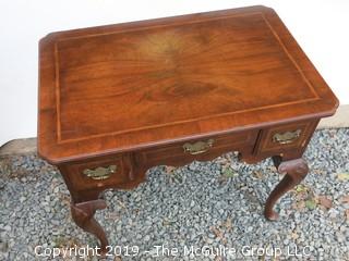 English bookmatched walnut veneered Lowboy with Inlay, dovetailed drawers and Cabriole Legs (Dimensions: 20" deep x 30"wide x 27" Tall) 