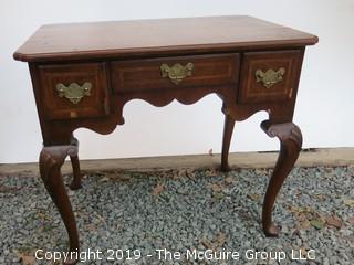 English bookmatched walnut veneered Lowboy with Inlay, dovetailed drawers and Cabriole Legs (Dimensions: 20" deep x 30"wide x 27" Tall) 