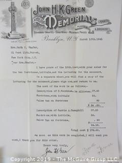 1892 Map of Greenwood Cemetery; Brooklyn; with accompanying family correspondence 