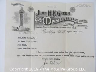 1892 Map of Greenwood Cemetery; Brooklyn; with accompanying family correspondence 