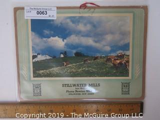 1949 Advertising Wall Calendar from Stillwater Mills; New Jersey, the only female operated gristmill in NJ owned and operated by Jane Olcott McCord; the suffragist best known as the Executive Secretary to Carrie Chapman Catt, 1915 NY Campaign