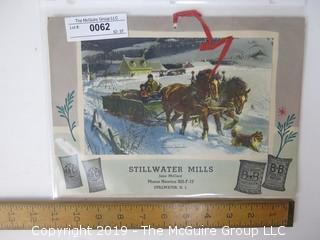 1951 Advertising Wall Calendar from Stillwater Mills; New Jersey, the only female operated gristmill in NJ owned and operated by Jane Olcott McCord; the suffragist best known as the Executive Secretary to Carrie Chapman Catt, 1915 NY Campaign