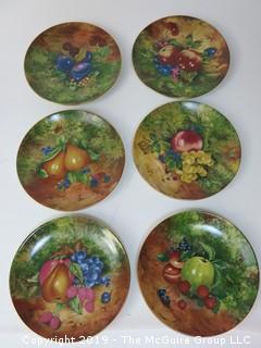 Set of (6) Limoges Hand Painted Fruit Wall Plates. 7 3/8" diameter