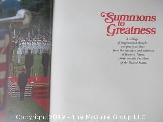 Book Title: "Summons to Greatness", published by friends of President Nixon; 1972