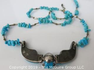 Sterling and turquoise ladies necklace; marked "W"