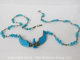 Sterling and turquoise ladies necklace; marked "W"