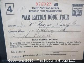 Collection of Ephemera including (2) WW II Ration Books, V-Mail, 1927 car expenses and M-C Mt. Holyoke bulletin