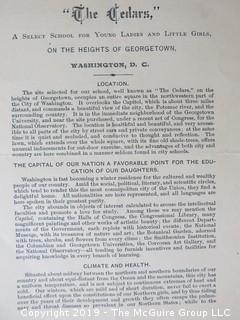 Collection of ephemera including brochure advertising "The Cedars - A Select School For Young Ladies and Little Girls; on the Heights of Georgetown, WDC; and 1873 wedding invite