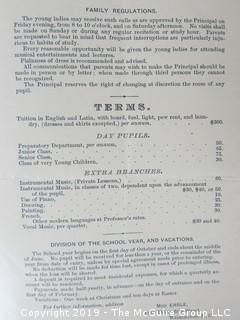 Collection of ephemera including brochure advertising "The Cedars - A Select School For Young Ladies and Little Girls; on the Heights of Georgetown, WDC; and 1873 wedding invite