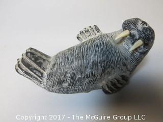 Hand carved soapstone seal and walrus; signed by the artist