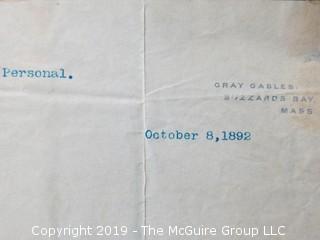 Personal Letter Signed by President Grover Cleveland to Col. John McAnerney, Esq., NY, NY (referred to as the "Savior of Richmond"); Oct. 8, 1892 



