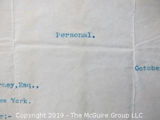 Personal Letter Signed by President Grover Cleveland to Col. John McAnerney, Esq., NY, NY (referred to as the "Savior of Richmond"); Oct. 8, 1892 



