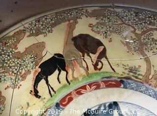 16" diameter Asian Ceramic Platter Shards (as found).  Note the  inventory sticker near the center.  