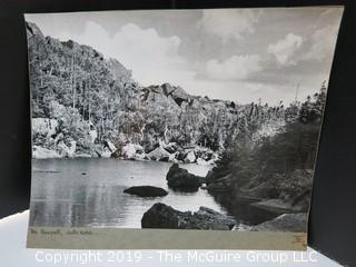 7 1/2" x 9 1/2" professional B&W photo, circa 1940, Appalachian Mountain Trail, labeled "Mtn. Ramparts, Carter Notch", signed Sheila S. Irwin    